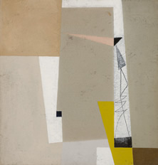 John Wells, Composition, Yello & Pink, c.1948, oil and pencil on board, 35 x 33.5 cm