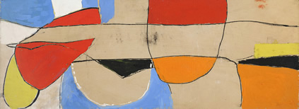 Roger Hilton, December 1964, gouache and charcoal on wood, 17.3 x 73.1 cm