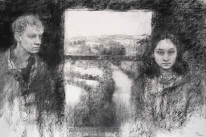 Bridget Macdonald, At Ludlow Castle, charcoal on paper, 32 x 48 ins