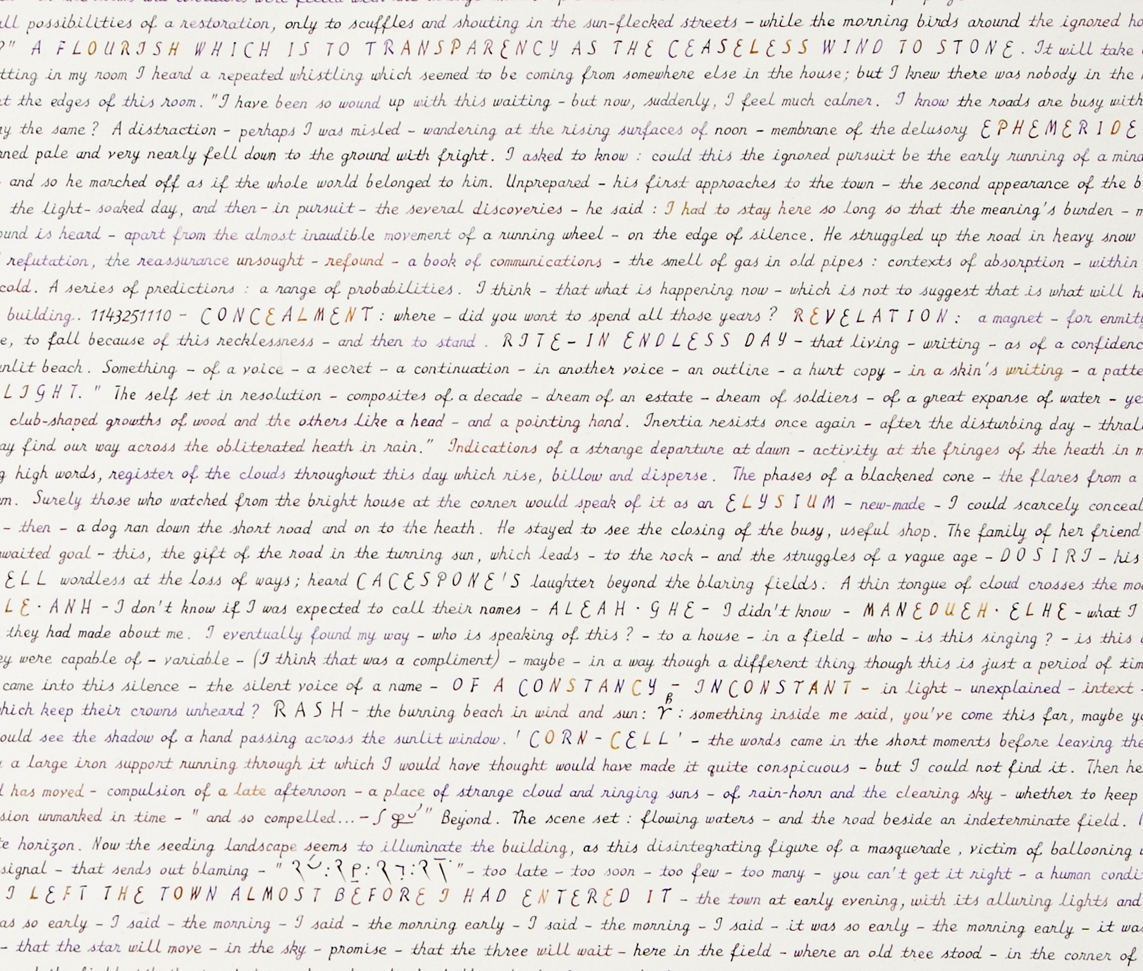 Simon Lewty<br />
A Flourish which is to Transparency as the Ceaseless Wind is to Stone (detail), 2011<br />
Ink and acrylic on paper<br />
96 x 123.5cm